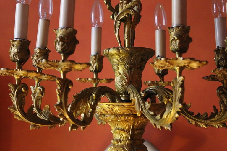 Ormolu French Rococo Gilt Bronze Eight-Arm Chandelier with Foliate Patterns