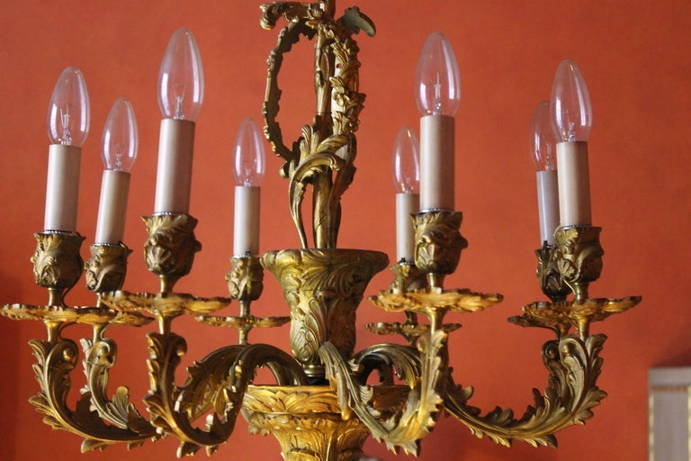 French Rococo Gilt Bronze Eight-Arm Chandelier with Foliate Patterns 1
