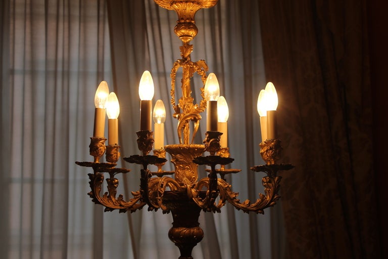 French Rococo Gilt Bronze Eight-Arm Chandelier with Foliate Patterns 3