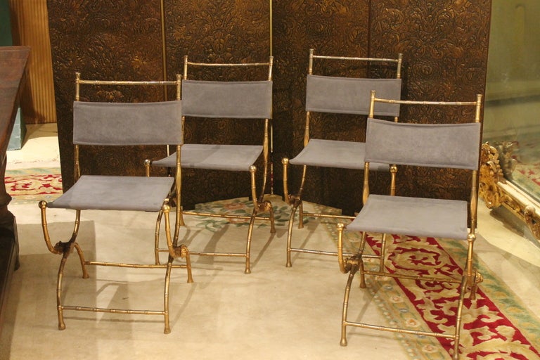 20th Century Set of Four Folding Faux Bamboo Chairs