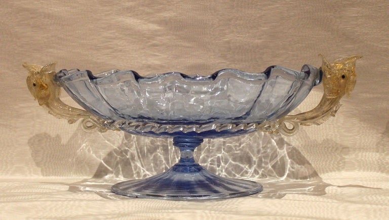 18th Century and Earlier Antique Handblown Blue Murano Centerpiece Set with Candlesticks and Bowls