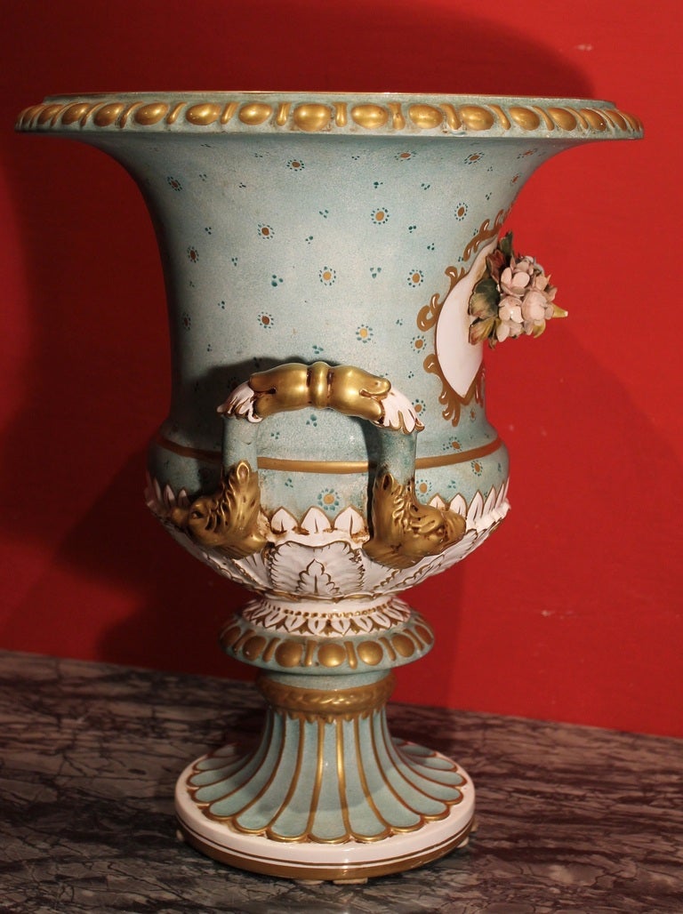 Italian Antique Capodimonte Porcelain Medici Vase