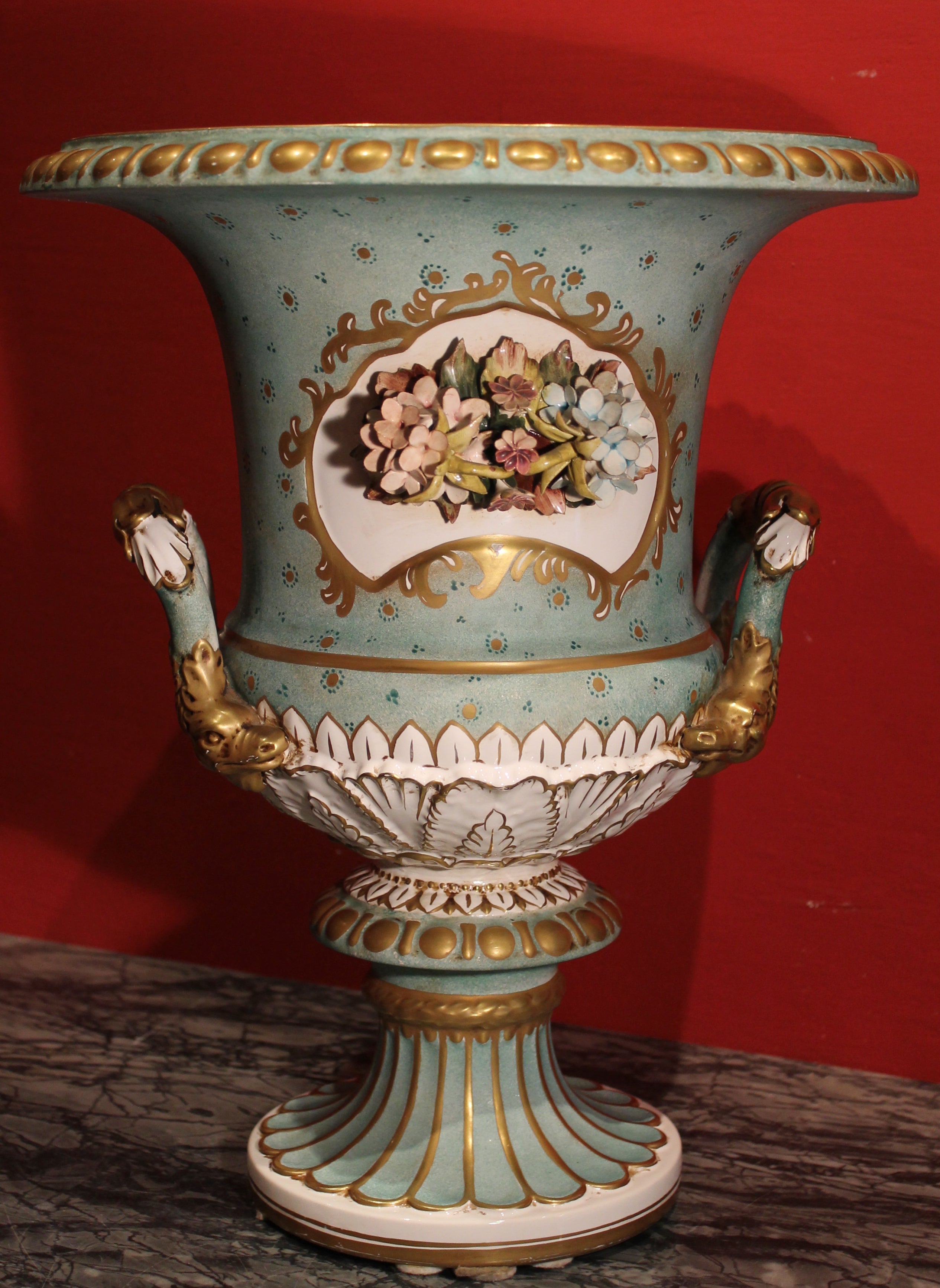 Antique Capodimonte Porcelain Medici Vase