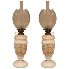 Vintage Pair of Italian Glass Oil Lamps