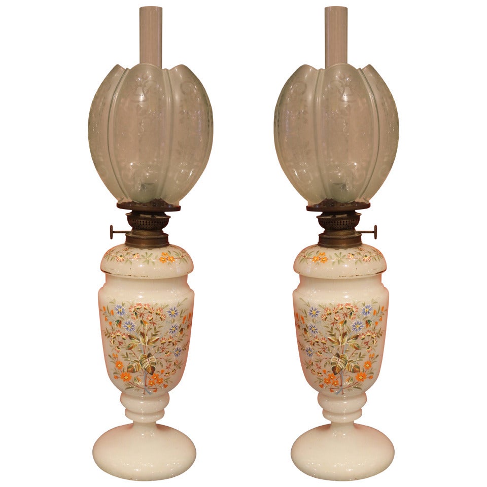 Pair of Italian Glass Oil Lamps