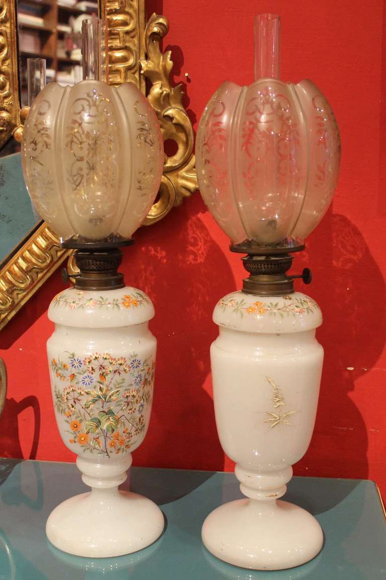 20th Century Pair of Italian Glass Oil Lamps