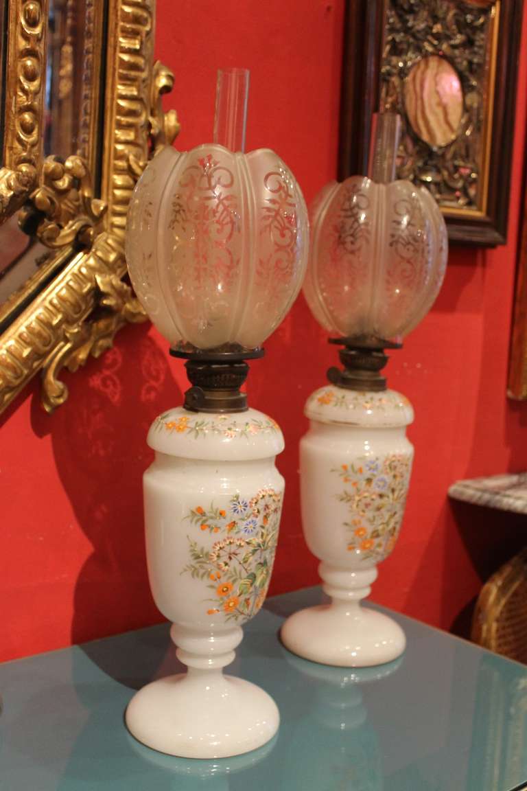 Pair of Italian Glass Oil Lamps 2