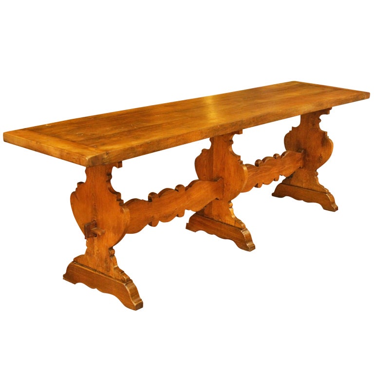 Italian 17th Century Walnut Wood Rustic Farm Trestle Dining Table Italian 19th Century Walnut Wood Rustic Farm Trestle Dining Table