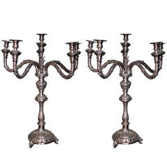 A Pair of Italian  7 arms Silver-Plated Copper Candleholders