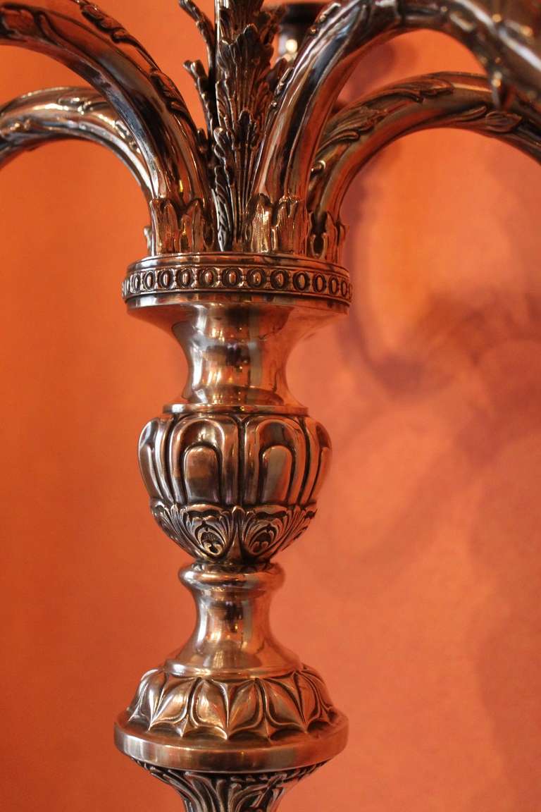 A Pair of Italian  7 arms Silver-Plated Copper Candleholders 1