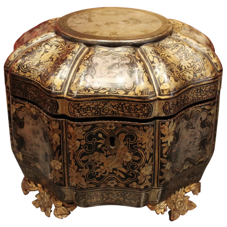 Black Lacquered Chinoiserie Tea Caddy