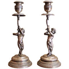 Italian Silver Candlestick with Putti