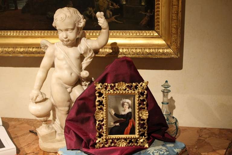 A late 18th C. Painted Porcelain Plaque Elisabeth Vigée Le Brun Self Portrait In Excellent Condition In Firenze, IT