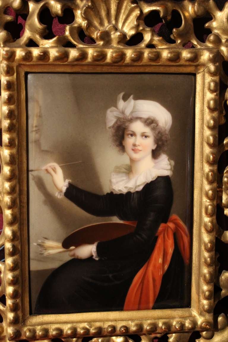 19th Century A late 18th C. Painted Porcelain Plaque Elisabeth Vigée Le Brun Self Portrait