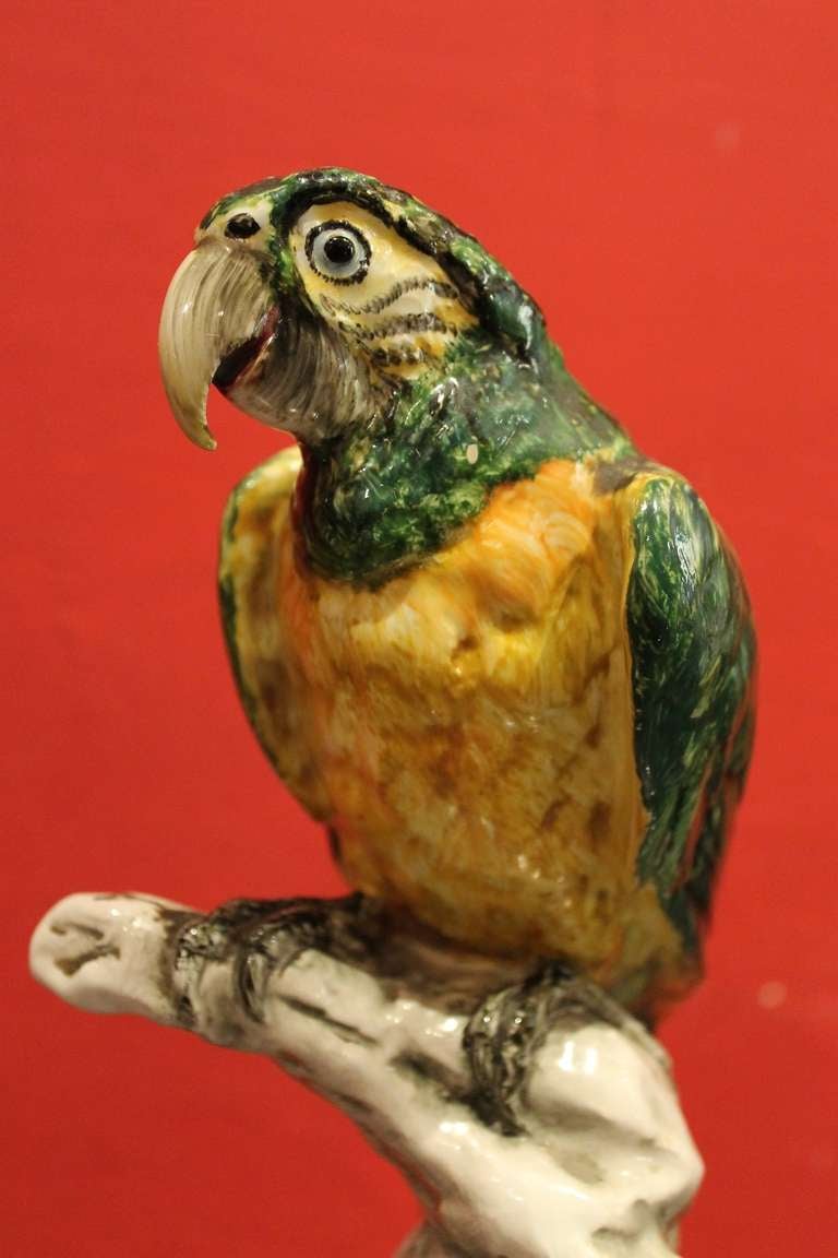 An Italian Porcelain Parrot Statue signed G. Cacciapuoti In Excellent Condition In Firenze, IT