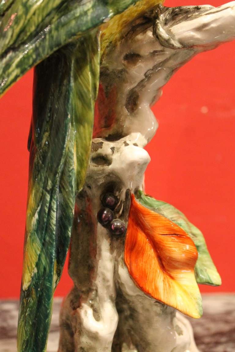 Mid-20th Century An Italian Porcelain Parrot Statue signed G. Cacciapuoti