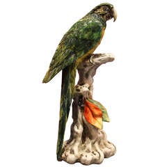 An Italian Porcelain Parrot Statue signed G. Cacciapuoti