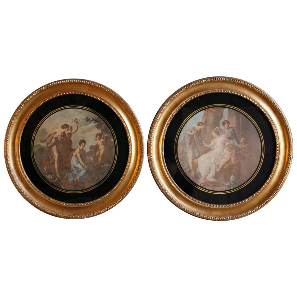 A Pair Of Engravings After Angelica Kauffmann In A Round Giltwood Frame