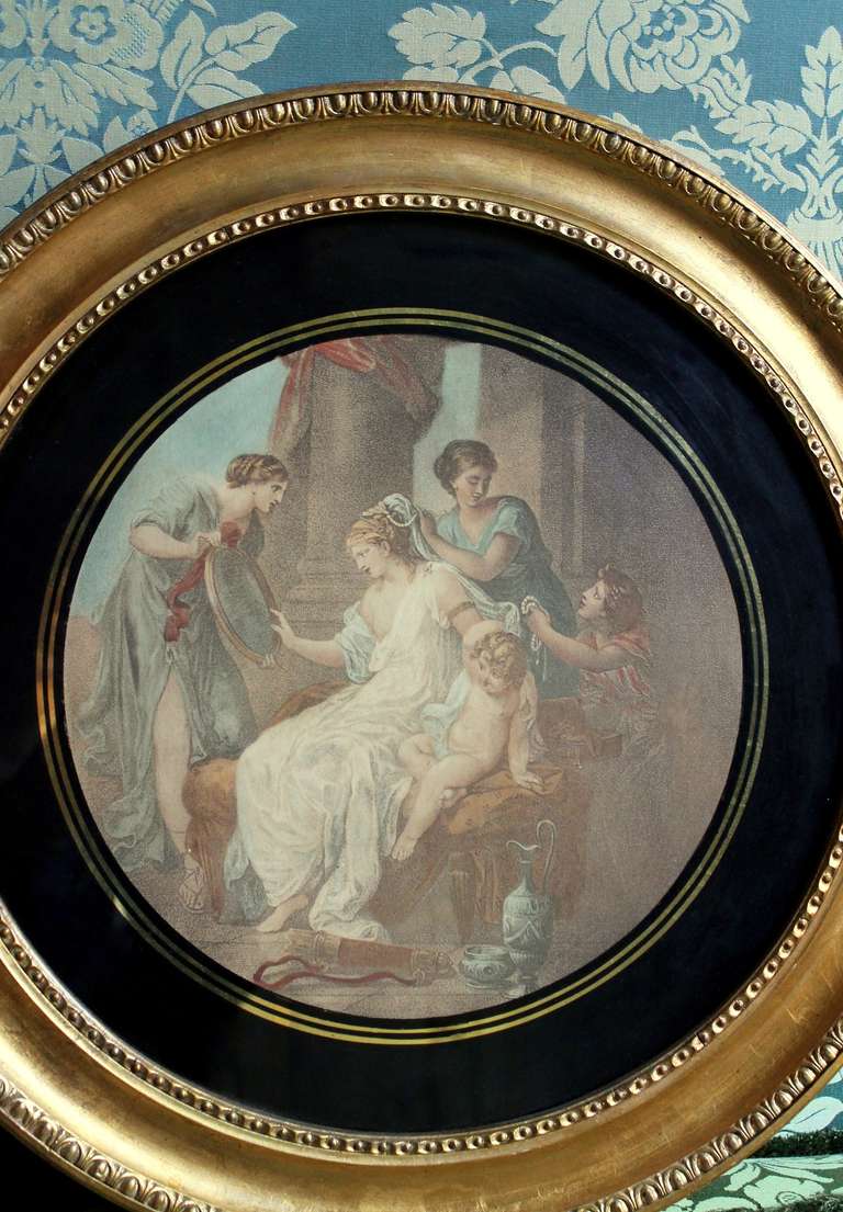 British A Pair Of Engravings After Angelica Kauffmann In A Round Giltwood Frame