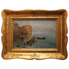 Italian Impressionist 19th Century Oil on Canvas Marine Landscape Painting 