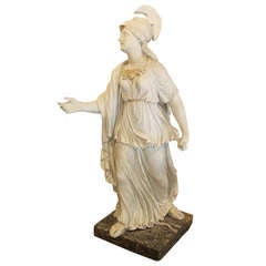 Antique Capodimonte Neoclassical White Porcelain Biscuit Statue of Goddess Athena
