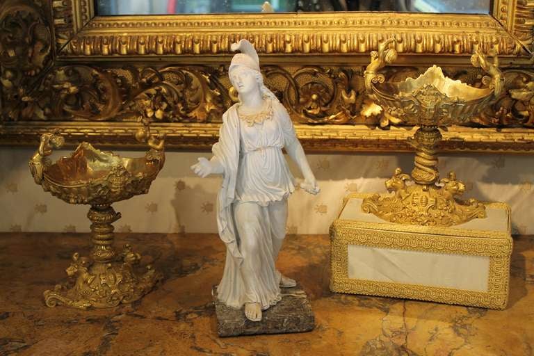 Italian Capodimonte Neoclassical White Porcelain Biscuit Statue of Goddess Athena