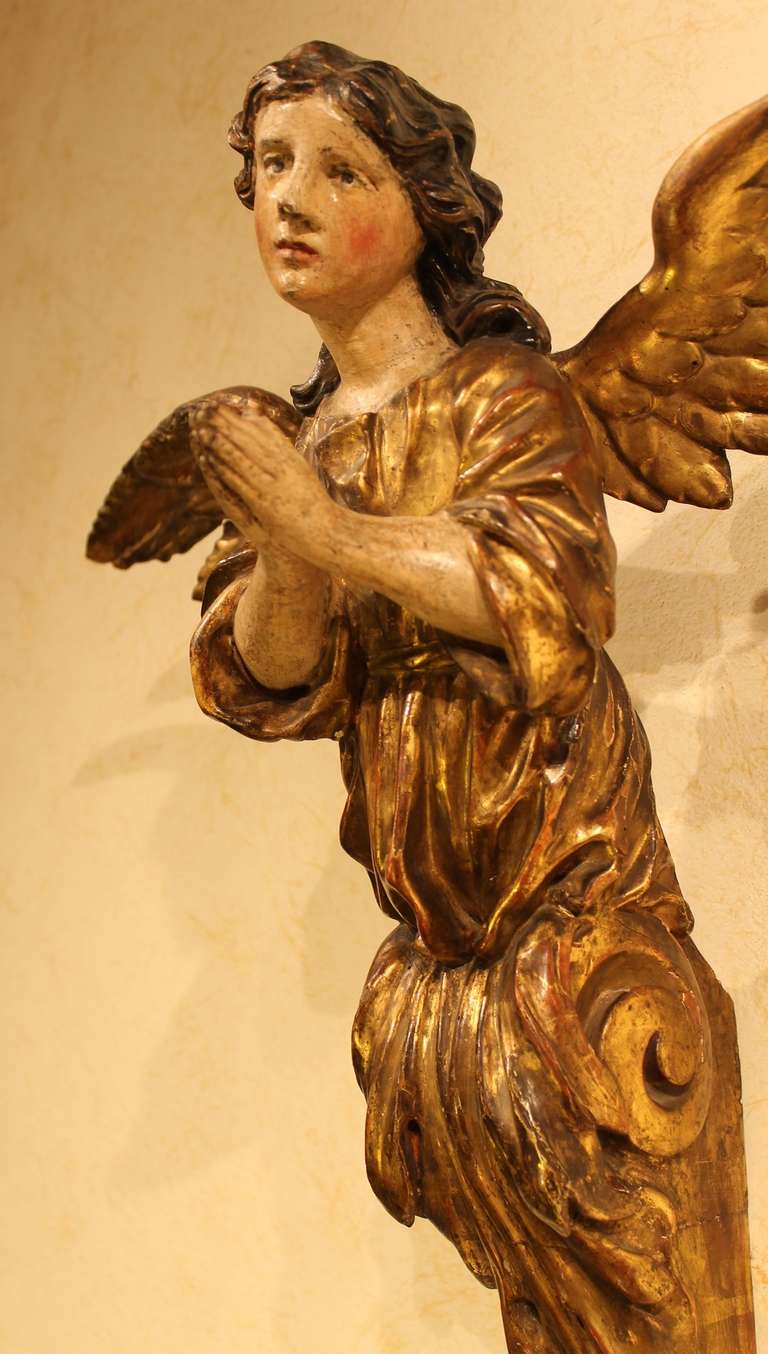 18th Century and Earlier An Italian Wooden Pair Of Angels