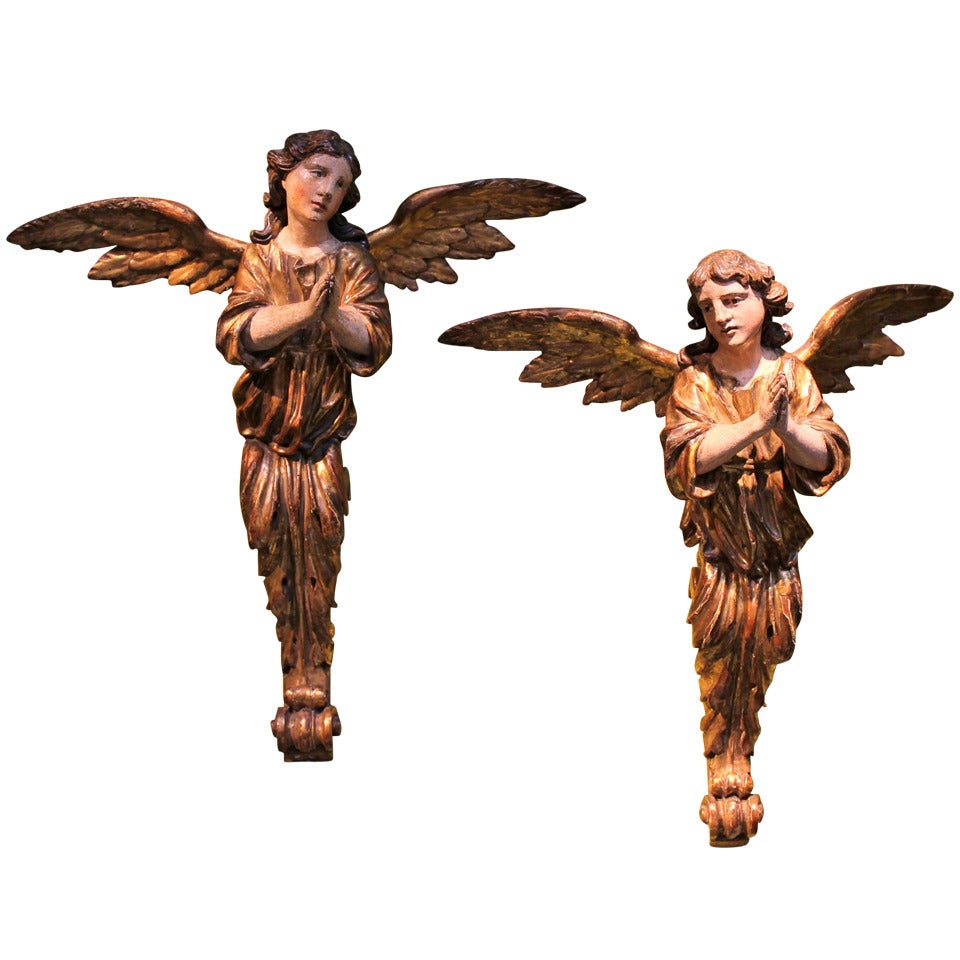 An Italian Wooden Pair Of Angels