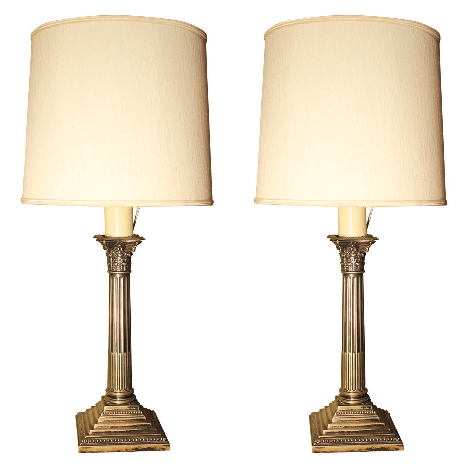 Pair of Late 19th Century Italian Silver Table Lamps