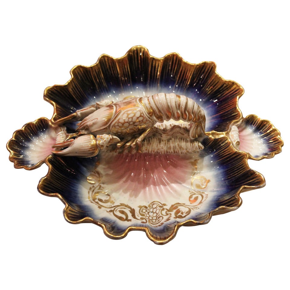 French 19th Century Porcelain Lobster Centerpiece  or Hors-D'oeuvre Dish