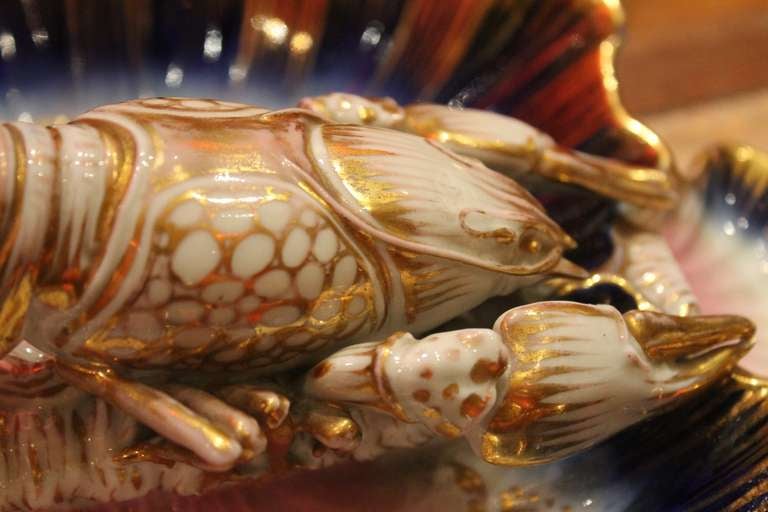 Gilt French 19th Century Porcelain Lobster Centerpiece  or Hors-D'oeuvre Dish