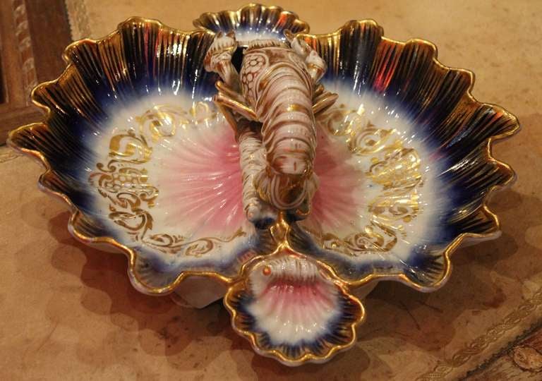 French 19th Century Porcelain Lobster Centerpiece  or Hors-D'oeuvre Dish In Good Condition In Firenze, IT