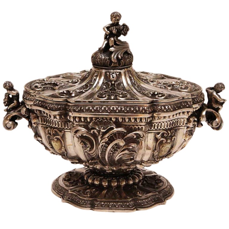 19th Century Italian Baroque Style Silver Centerpiece Bowl or Soup Tureen