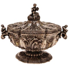 Antique 19th Century Italian Baroque Style Silver Centerpiece Bowl or Soup Tureen