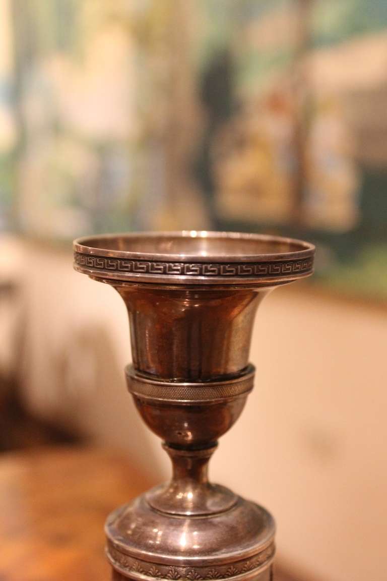 A Pair of German Empire Period Silver Candlesticks by J.M.Schott with Greek Key 1