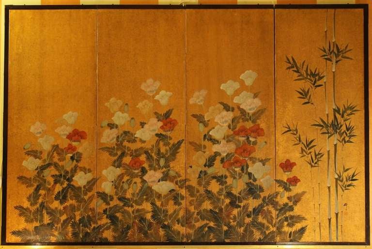 Japanese Antique Hand Painted Screen