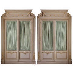 Antique Pair of Italian Lacquer and Giltwood Bookcases or Display Cabinets