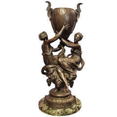 Art Nouveau Figure Bronze Sculpture Vase Centrepiece with Marble Base