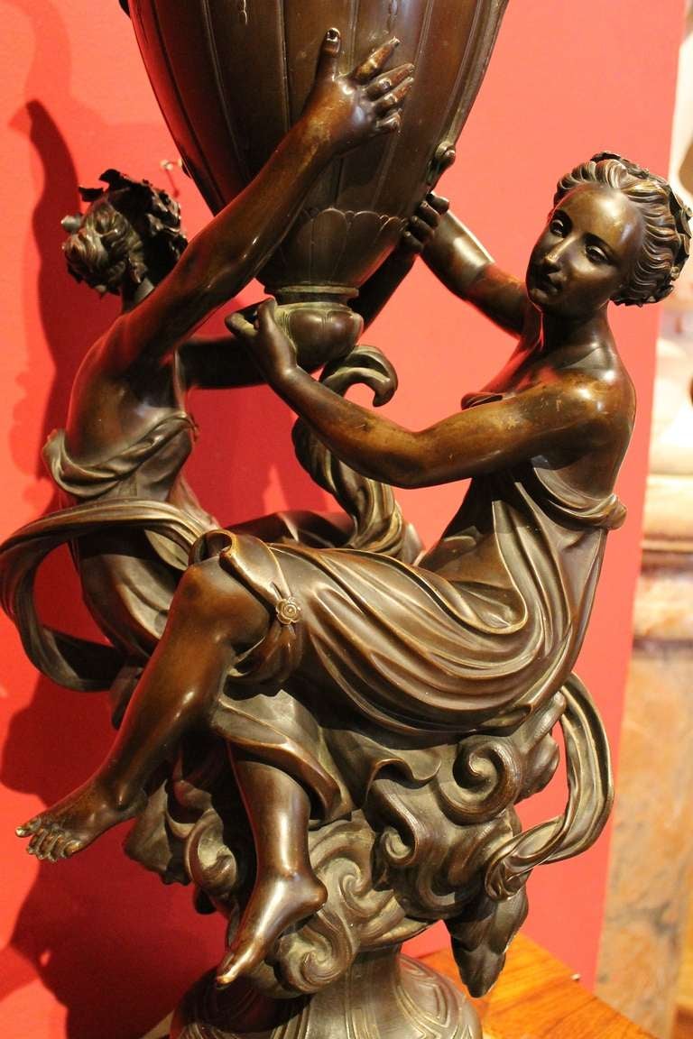 Art Nouveau Figure Bronze Sculpture Vase Centrepiece with Marble Base 3