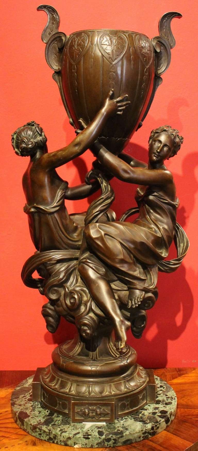 Art Nouveau Figure Bronze Sculpture Vase Centrepiece with Marble Base 4