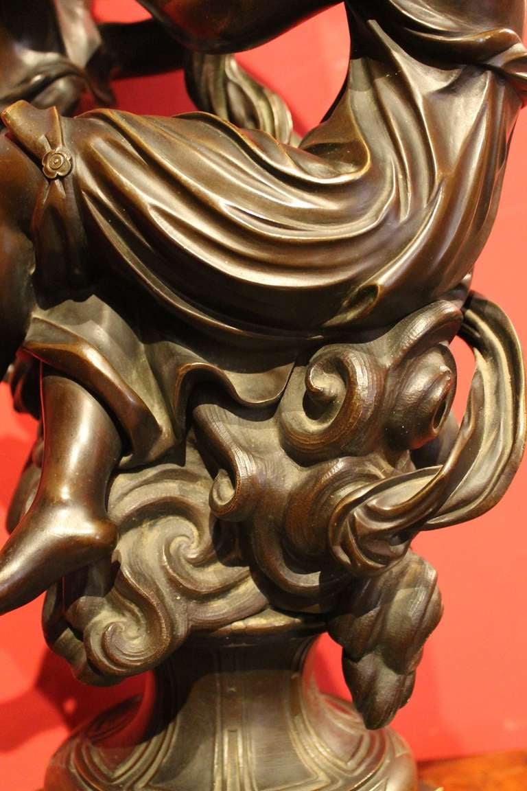 French Art Nouveau Figure Bronze Sculpture Vase Centrepiece with Marble Base