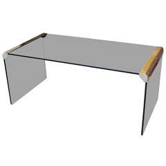 Waterfall Pace Collection Smoked Glass Coffee/Cocktails Table and Chrome Steel 7