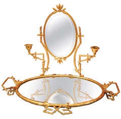 Antique Gilt Bronze Faux Bamboo Toilet Mirror