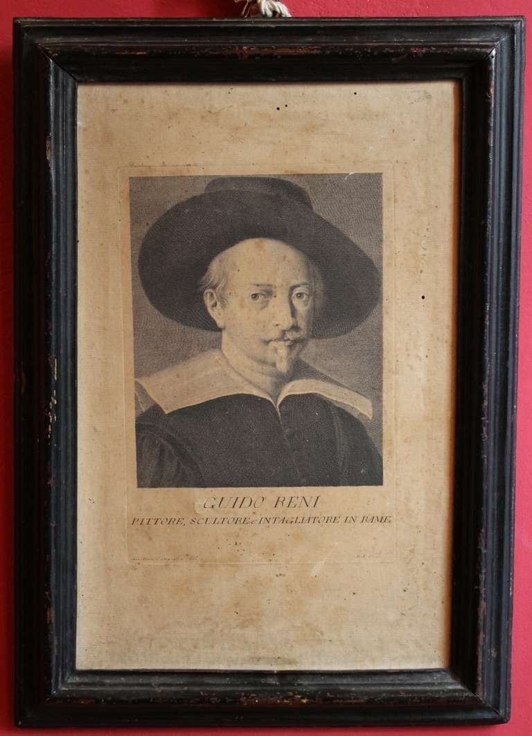 Baroque 17th Century Italian Engravings of Two Painter's Portraits in Black Frame