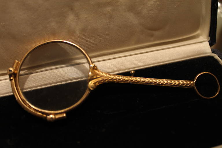 Italian Art Deco Gold Lorgnette Opera Glasses Folding Spectacles For Sale
