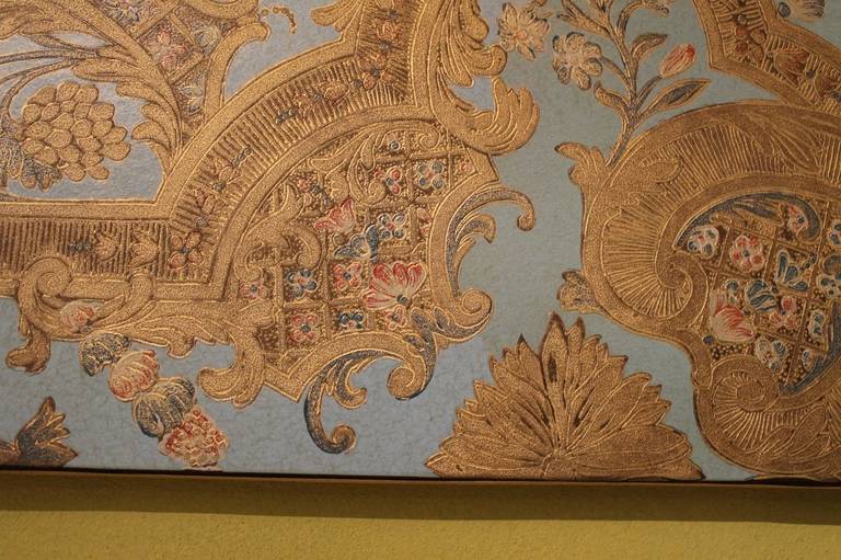 Louis Philippe French 19th Century Faux Leather Light Blue Zuber Wallpaper with Floral patterns