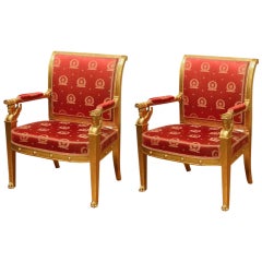 Pair of French Gilt Wood Armchairs with signed by George Jacob and dated 1785 2