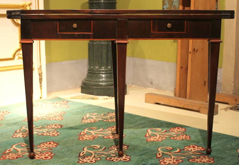 Veneer Louis XVI Tuscan Tulipwood, Kingwood, Rosewood Two Drawers Fold Over Table 