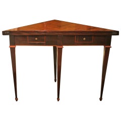 Louis XVI Tuscan Tulipwood, Kingwood, Rosewood Two Drawers Fold Over Table 