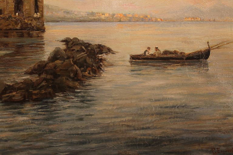 Romantic Italian 19th Century Impressionist Oil on Canvas Marine Landscape Painting
